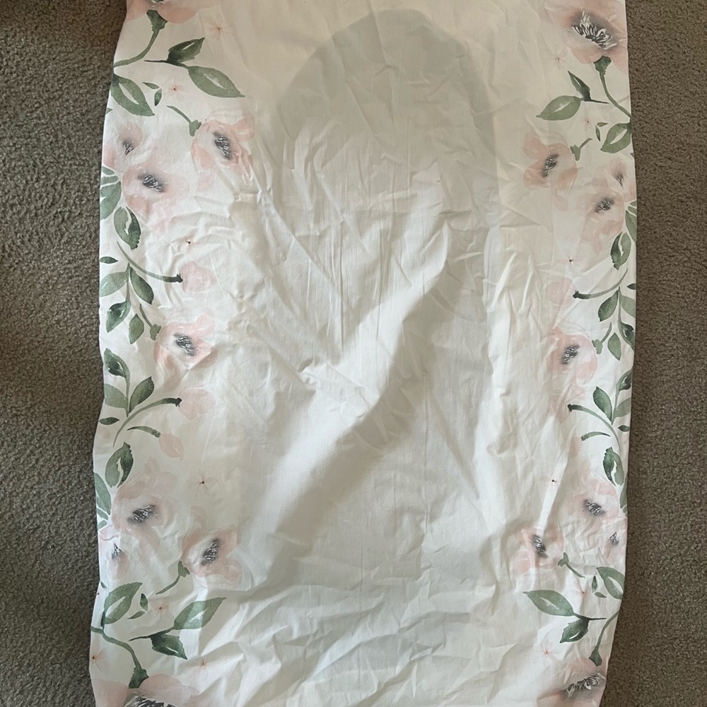 Floral crib sheet with Pink and Green Accents